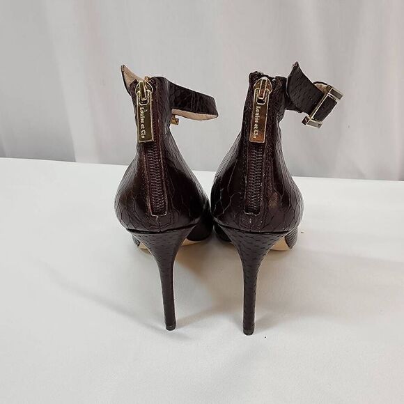 Louise Et Cie Size 10 Snake Skin Pointy Toe Ankle Strap 4" Heel N Burgandy - Picture 5 of 11